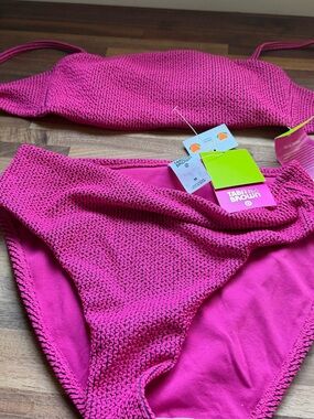 Tabitha Brown x Target Two-Tone Pucker Bikini Set in vibrant magenta pink Size M